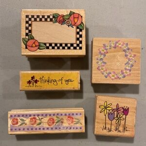 Set of 5 rubber stamps - flowers , thinking of you, floral